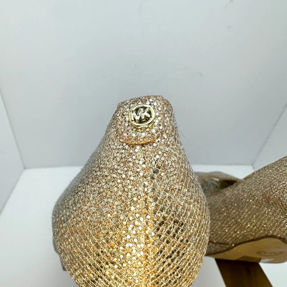 Michael Kors Gold Glitter Peep Toe Platform Pumps Stiletto Heels‎ Womens 9M